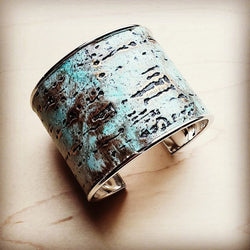 Turquoise Metallic Leather Wide Bangle Bracelet