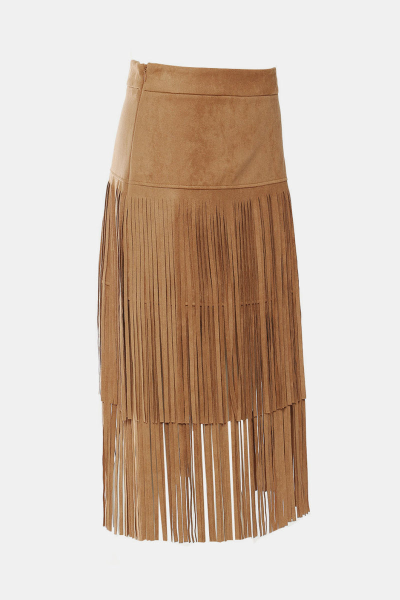 Nash Nights  Fringe Suede Midi Skirt