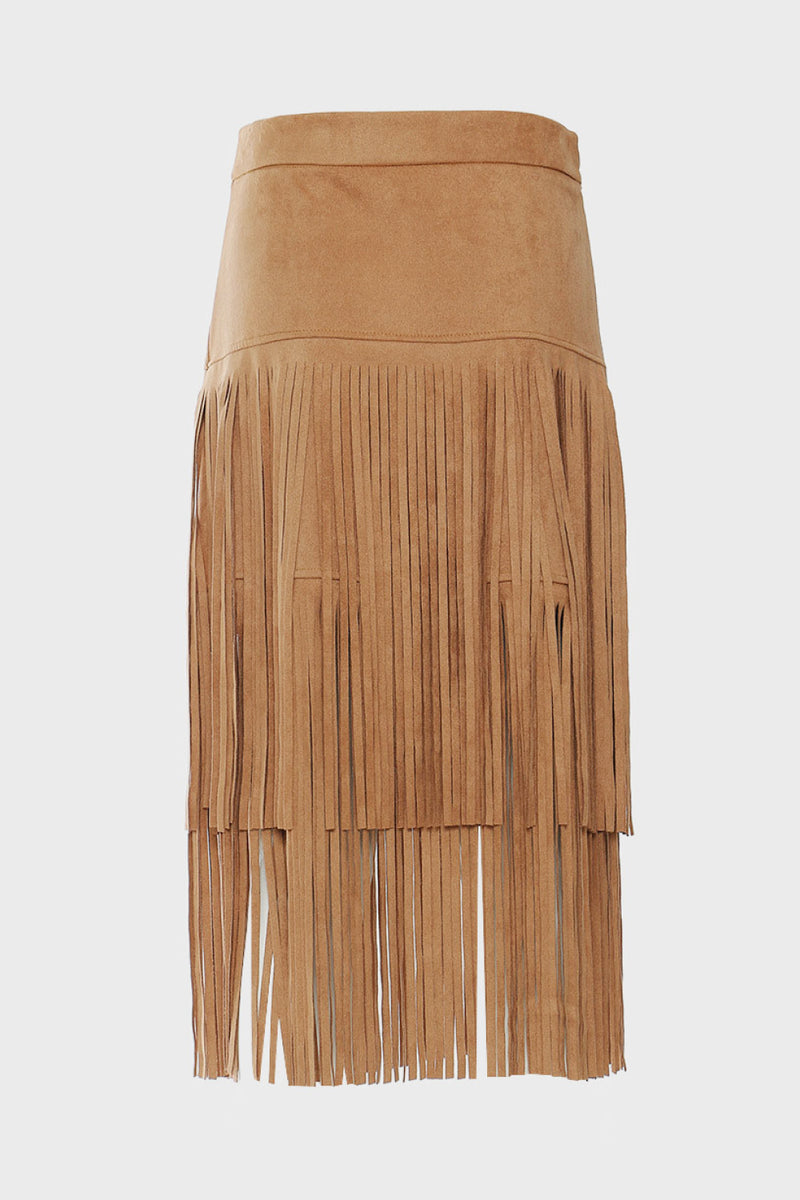 Nash Nights  Fringe Suede Midi Skirt