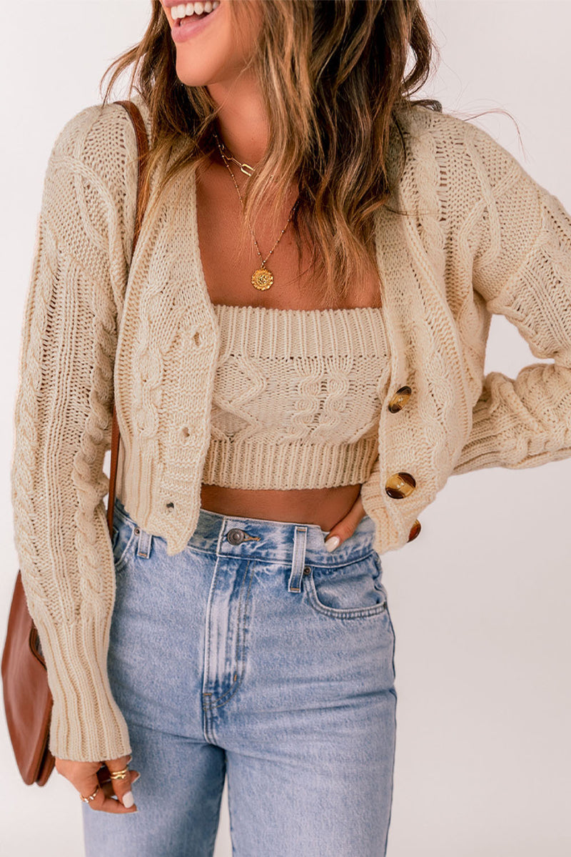 Cable-Knit Cropped Cardigan & Cami Set