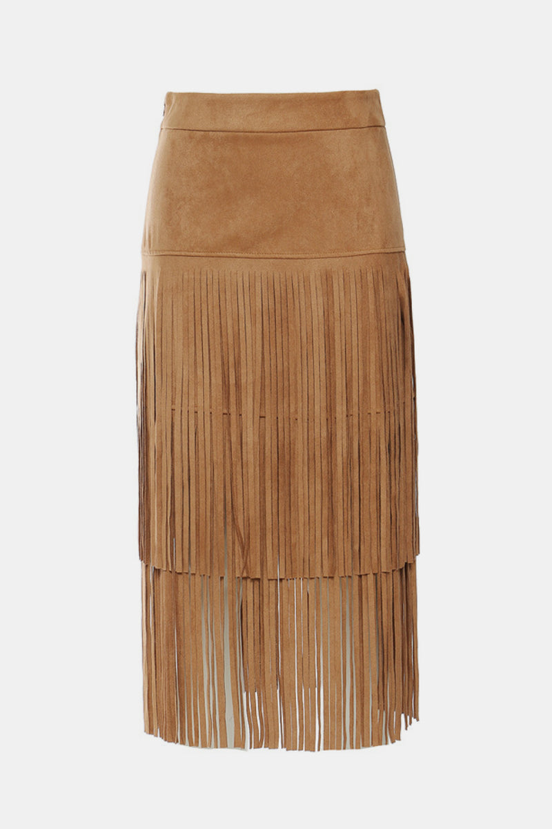 Nash Nights  Fringe Suede Midi Skirt